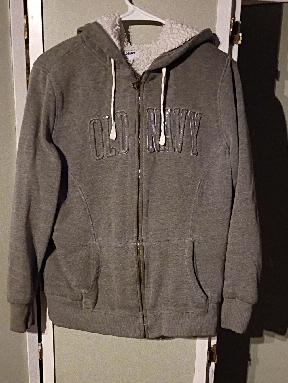 Old Navy Men's Gray Sherpa-Lined Zip-Up Hoodie